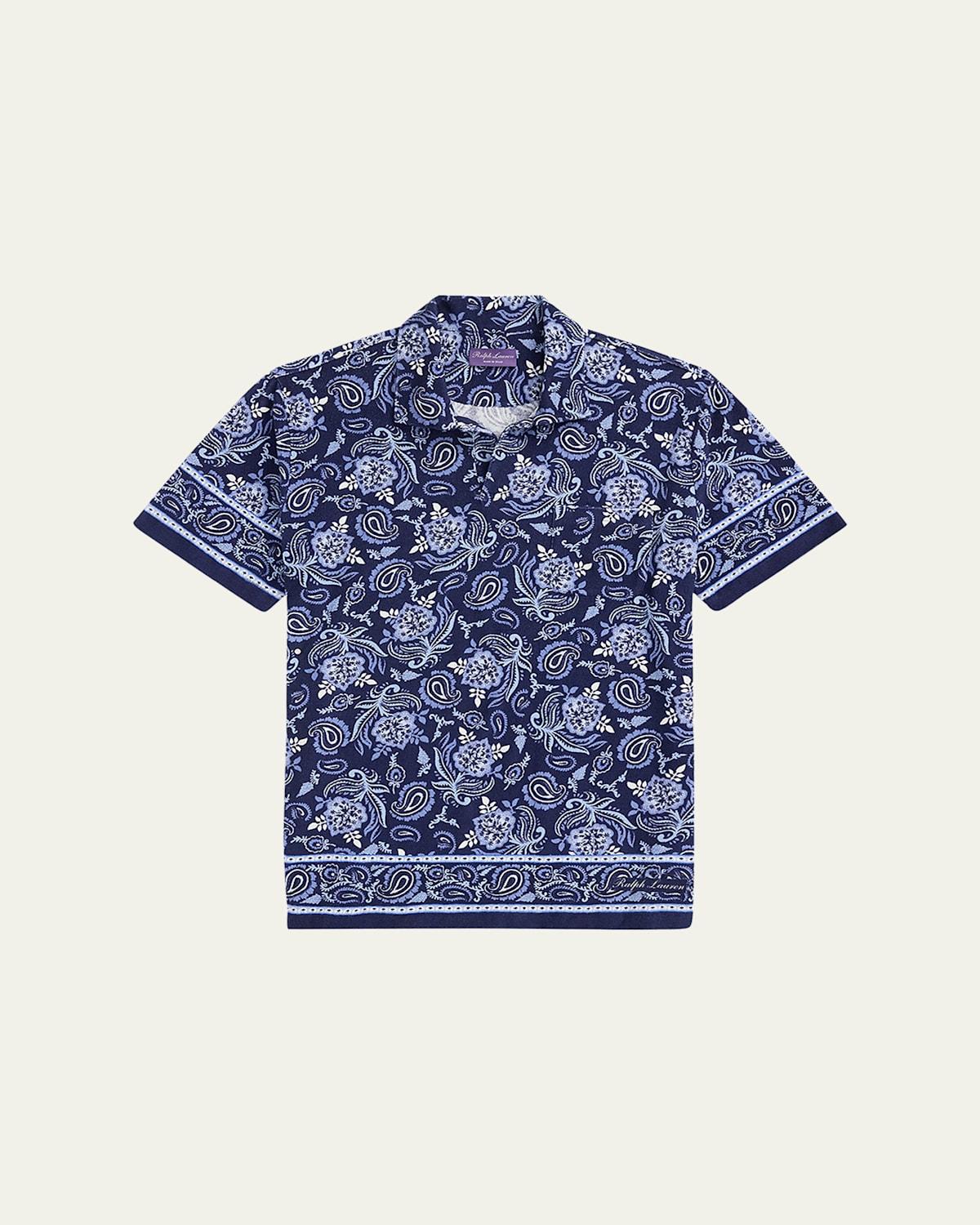 Mens Paisley Terry Cotton Polo Shirt Product Image