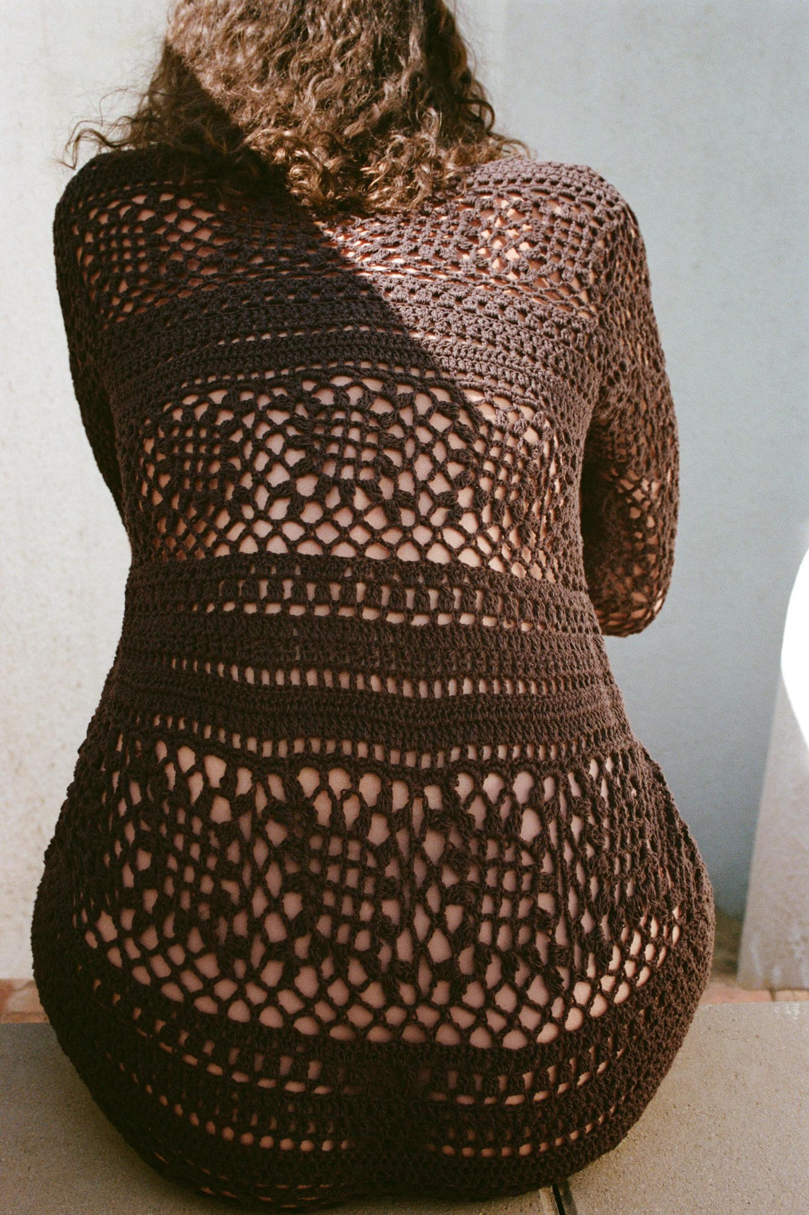 CROCHET KNIT MINI DRESS Product Image