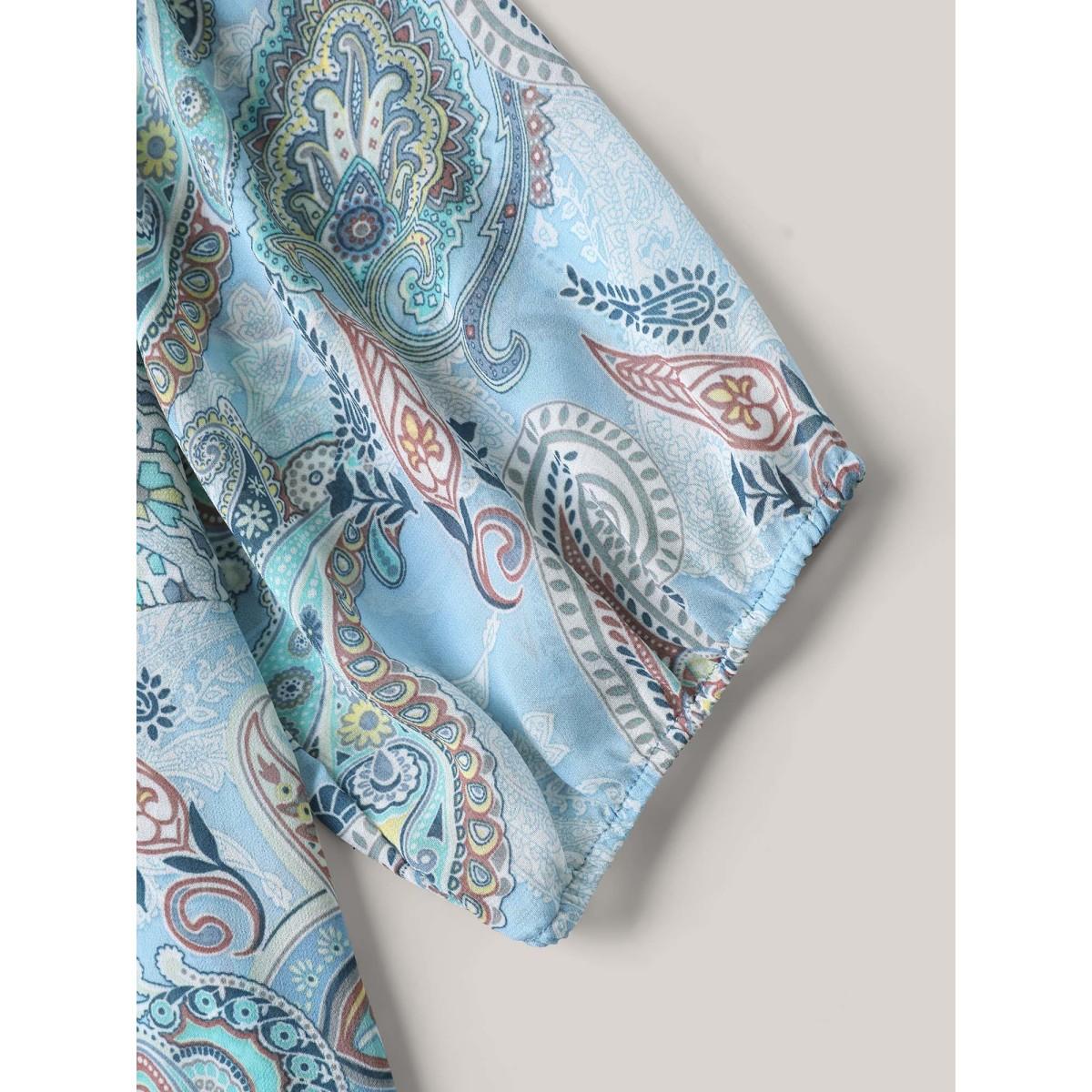 Plus Size Paisley Print Sheer Tied Kimono Cardigan Women LightBlue Boho Tie knot Vacation Kimonos BloomChic 28/5X Product Image