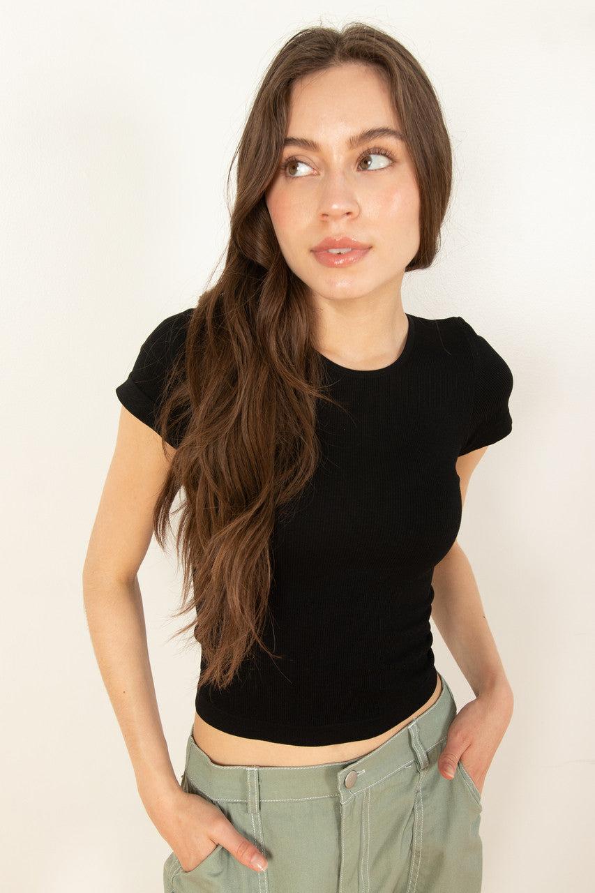 Black Seamless Crew Neck Shirt Product Image