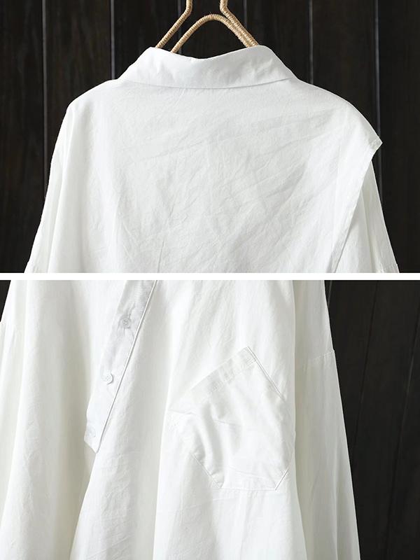 Urban Loose Black White Long Sleeves Irregular Blouse Product Image