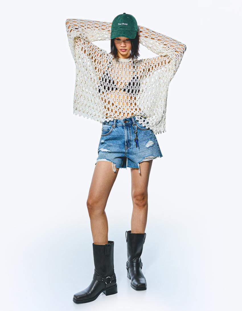 Ripped denim shorts Product Image