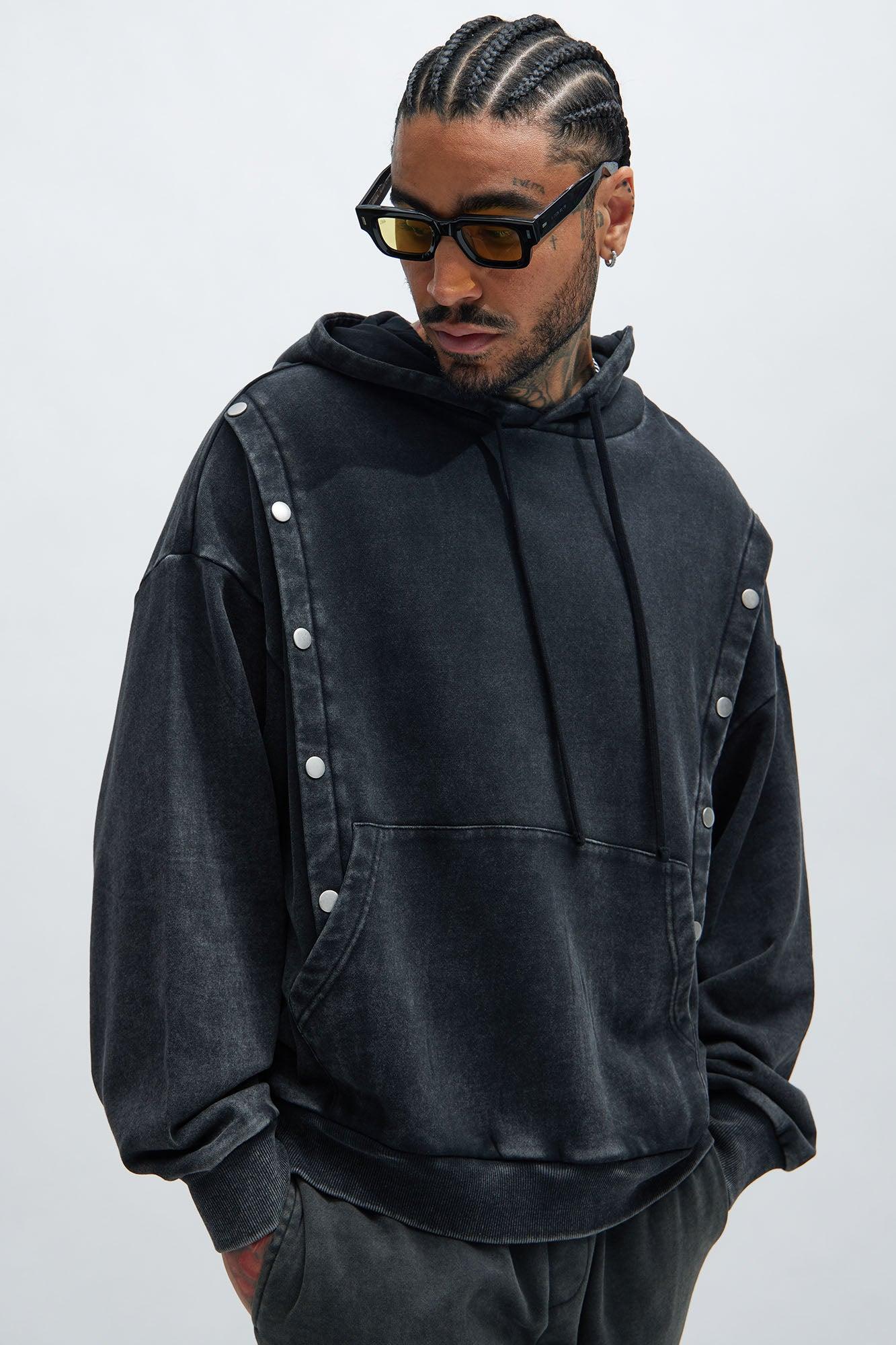 Tyson Snap Panel Oversized Hoodie - Black Wash Product Image