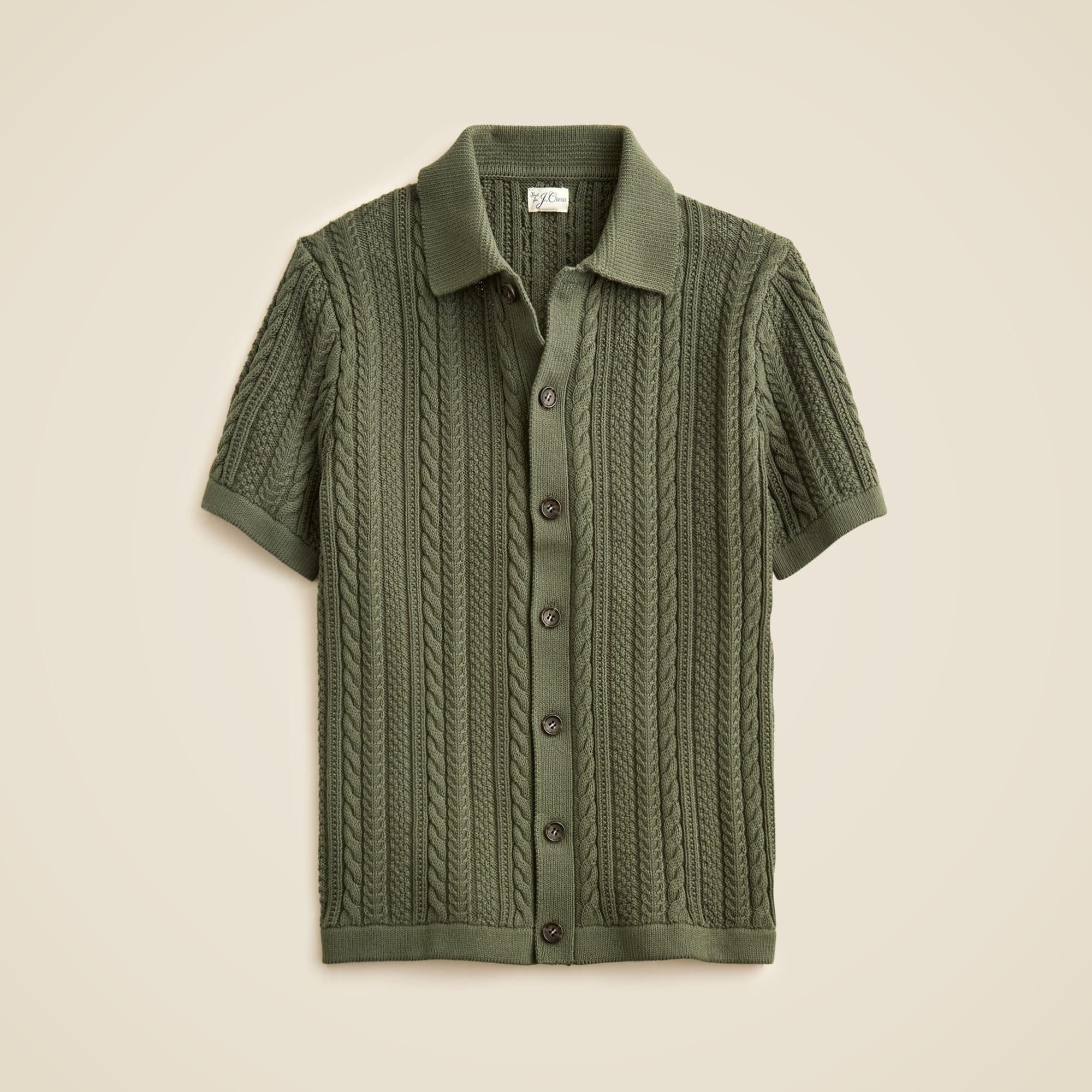 Short-sleeve cotton cable-knit cardigan sweater-polo Product Image