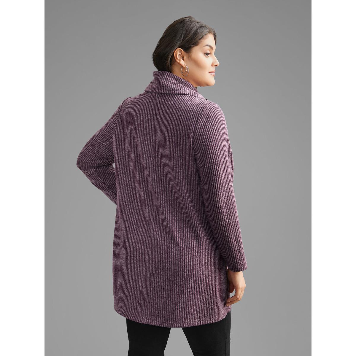 Plus Size Rib Knit Button Detail Wrap Hem Sweatshirt Women Mauve Leisure Overlapping Loose Ruffled collar Casual Sweatshirts BloomChic 12/L Product Image