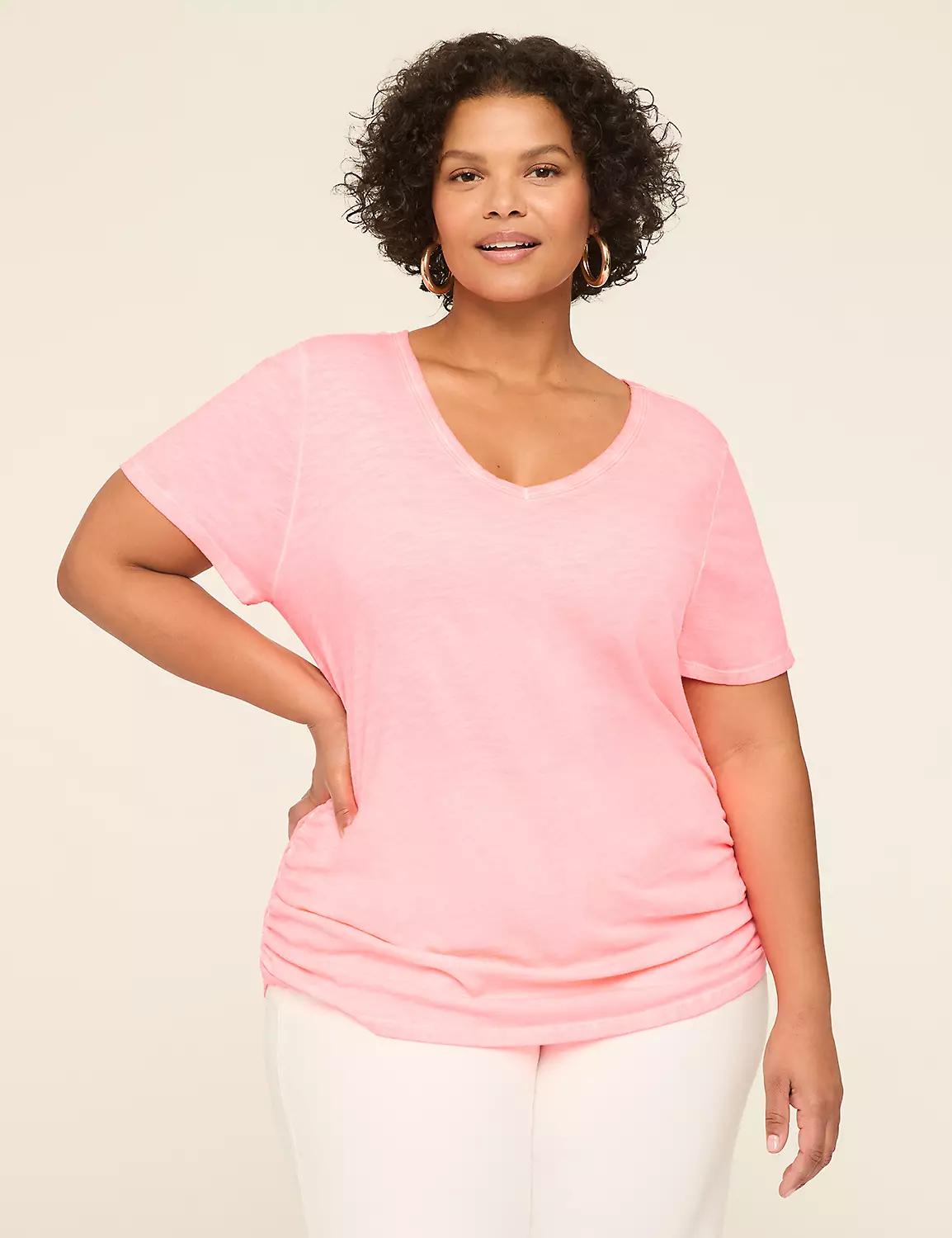 Short-Sleeve V-Neck Side-Ruched Tee Product Image