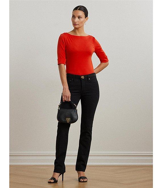 Lauren Ralph Lauren Petite Size Judy Solid Stretch-Infuse Cotton Boat Neck Tee Product Image