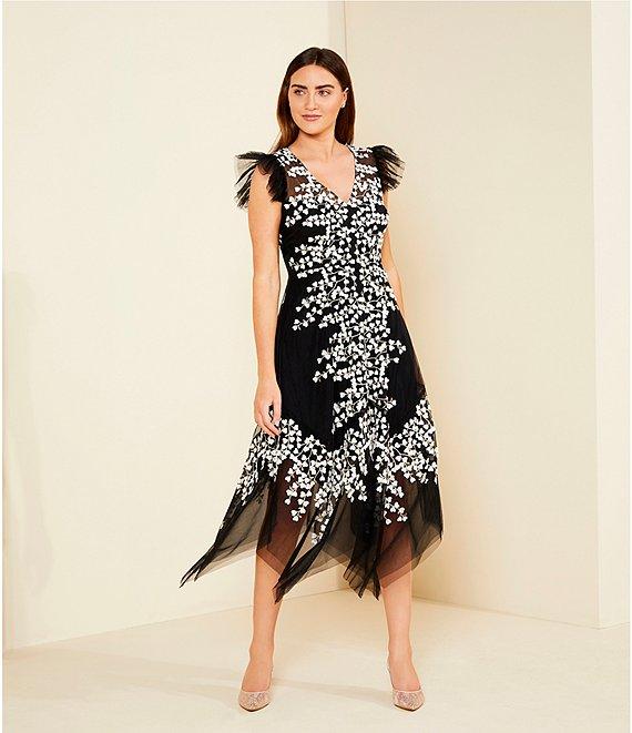 Alex Marie Kate V-Neck Short Flutter Sleeve Embroidered Lace Midi Dress Product Image