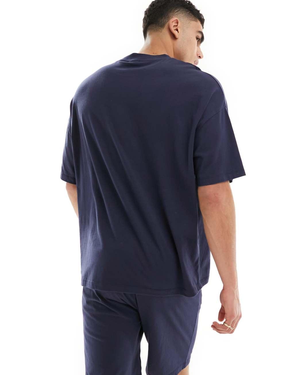 ASOS DESIGN pajama set with oversized t-shirt and shorts in jersey in blue Product Image