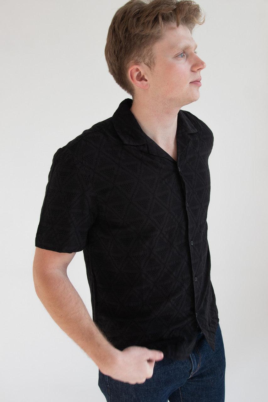 Textured Diamond Embroidery Button Up Shirt Product Image