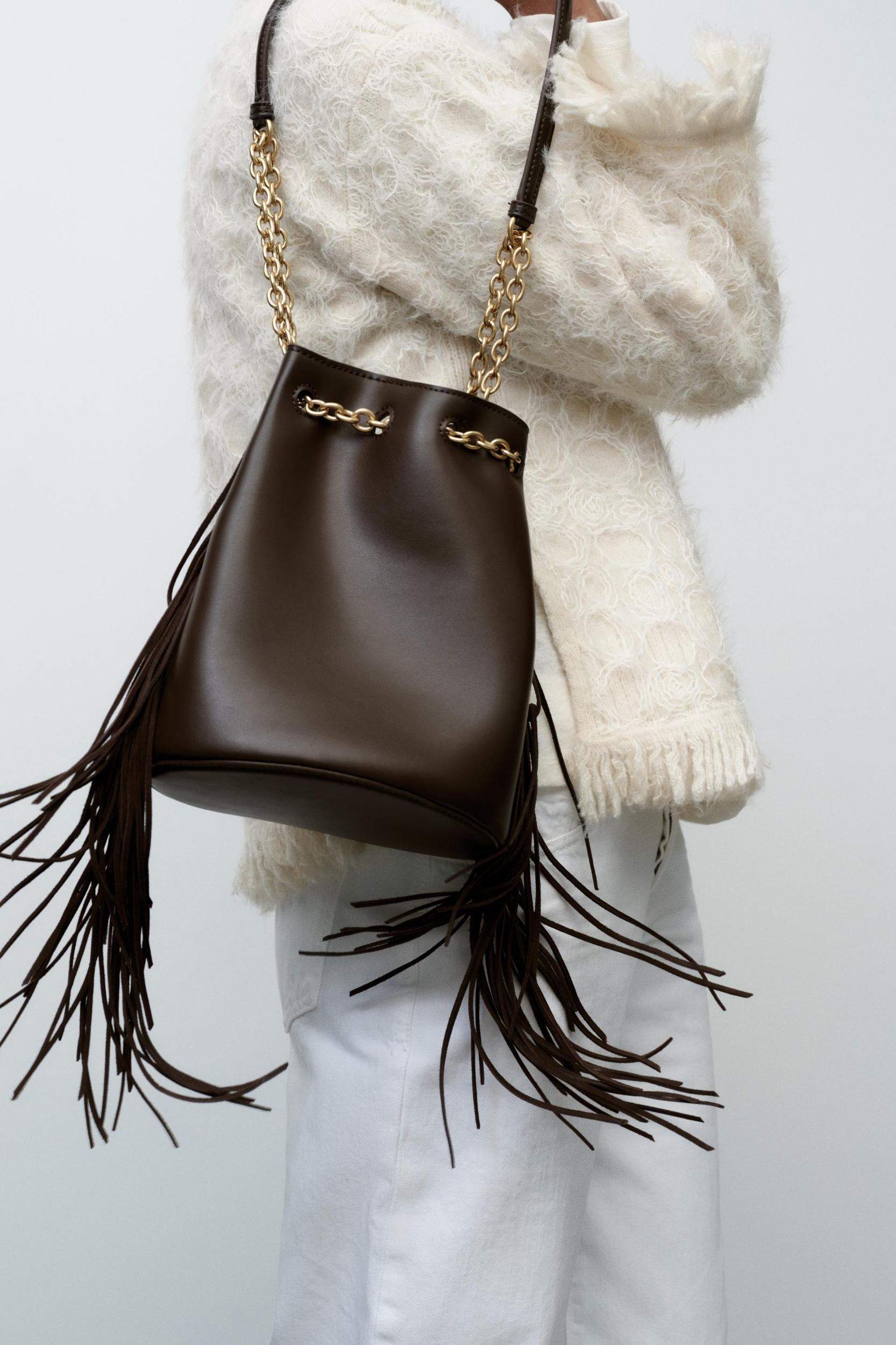 FRINGED CYLINDRICAL BUCKET BAG Product Image