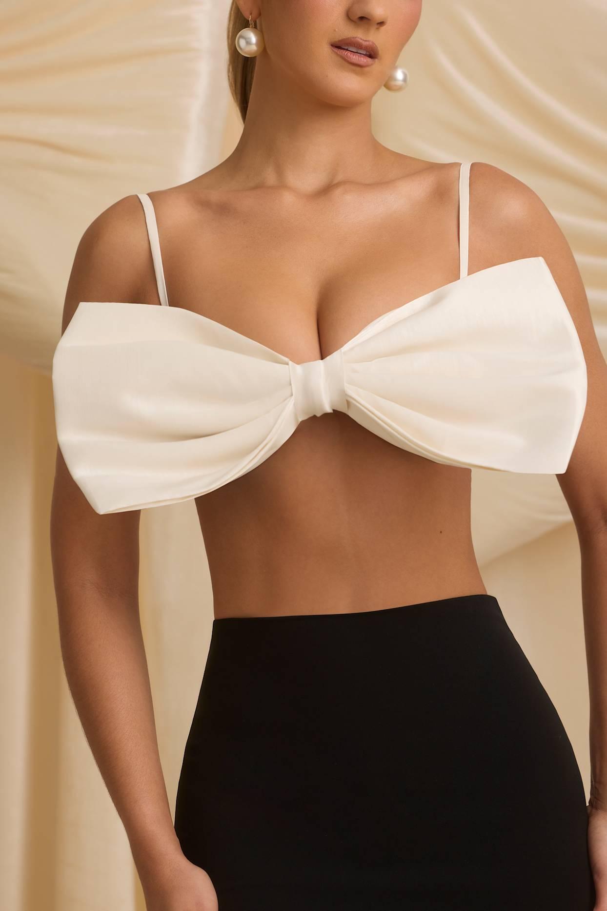 Strapless Bow Crop Top in Ivory Product Image