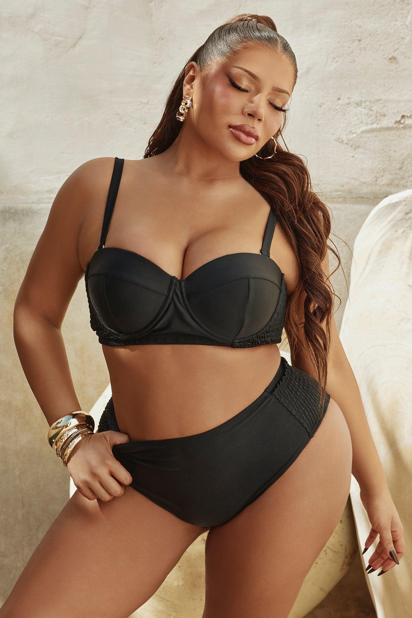 Summer Bloom Corset Underwire Smocked 2 Piece Bikini - Black Product Image