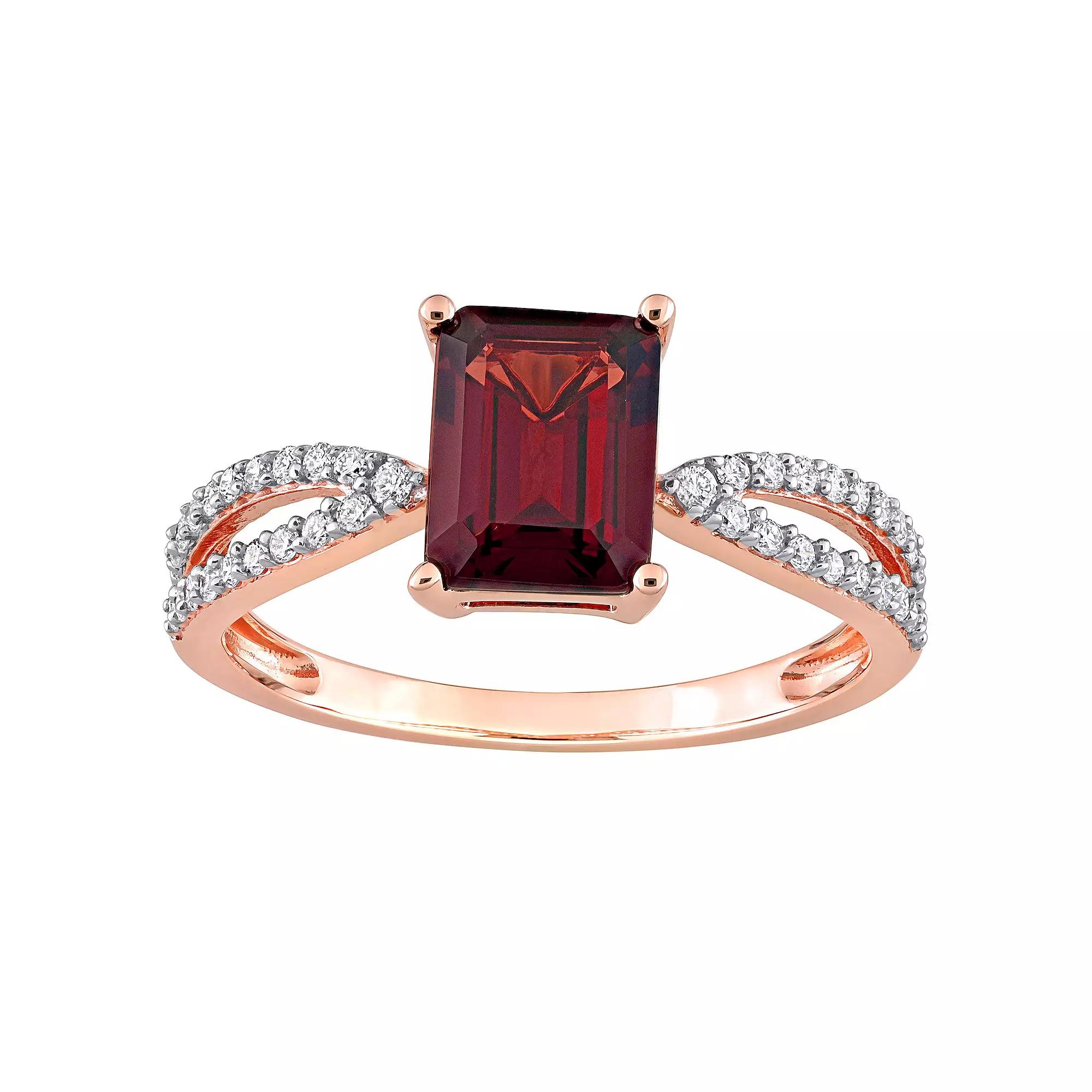 Stella Grace 14k Rose Gold Garnet & 1/5 Carat T.W. Diamond Crossover Engagement Ring, Women's,  Product Image