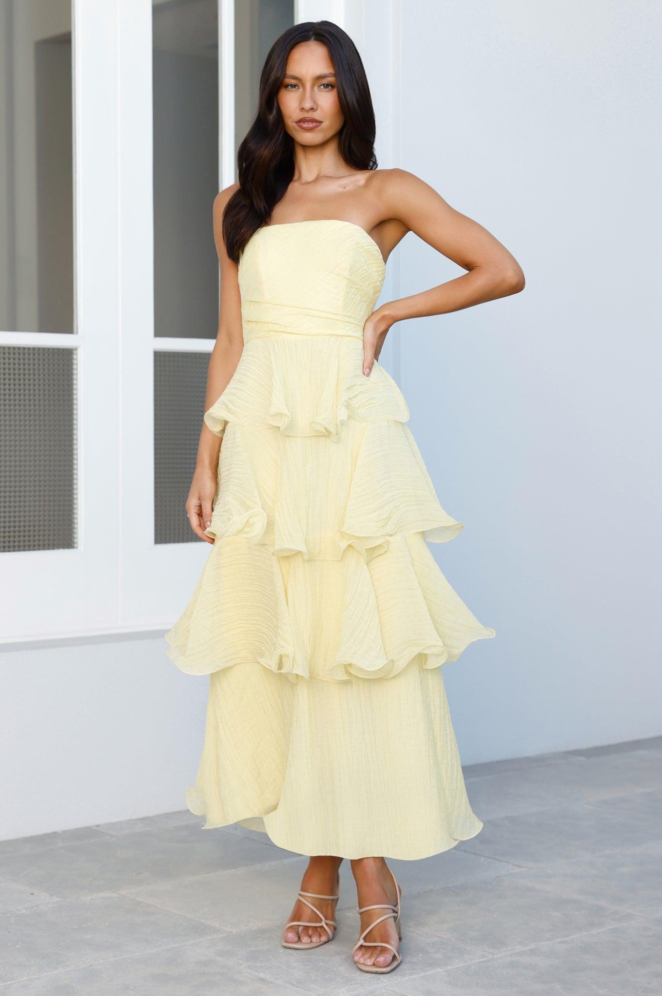 Wedding Adventure Strapless Maxi Dress Yellow Product Image