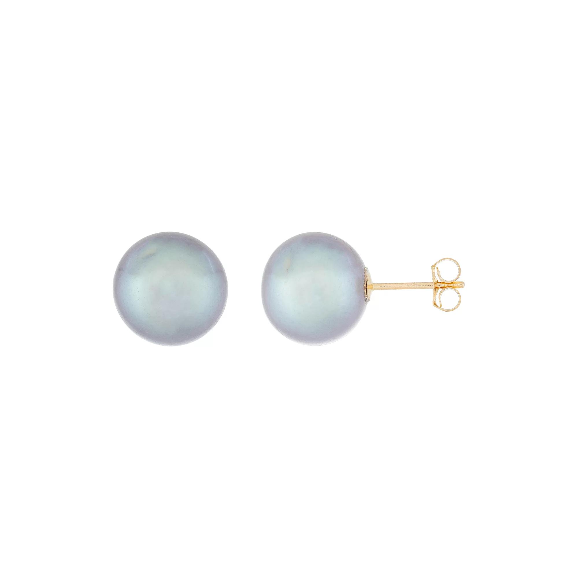 14k Gold 10 mm Freshwater Cultured Pearl Stud Earrings, Women's, Gray Product Image