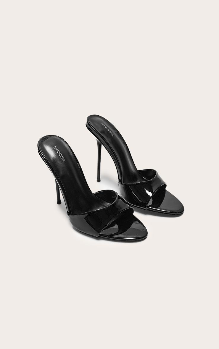  Black Pu Patent Point Toe Wide Fit Stiletto Heeled Mules Product Image