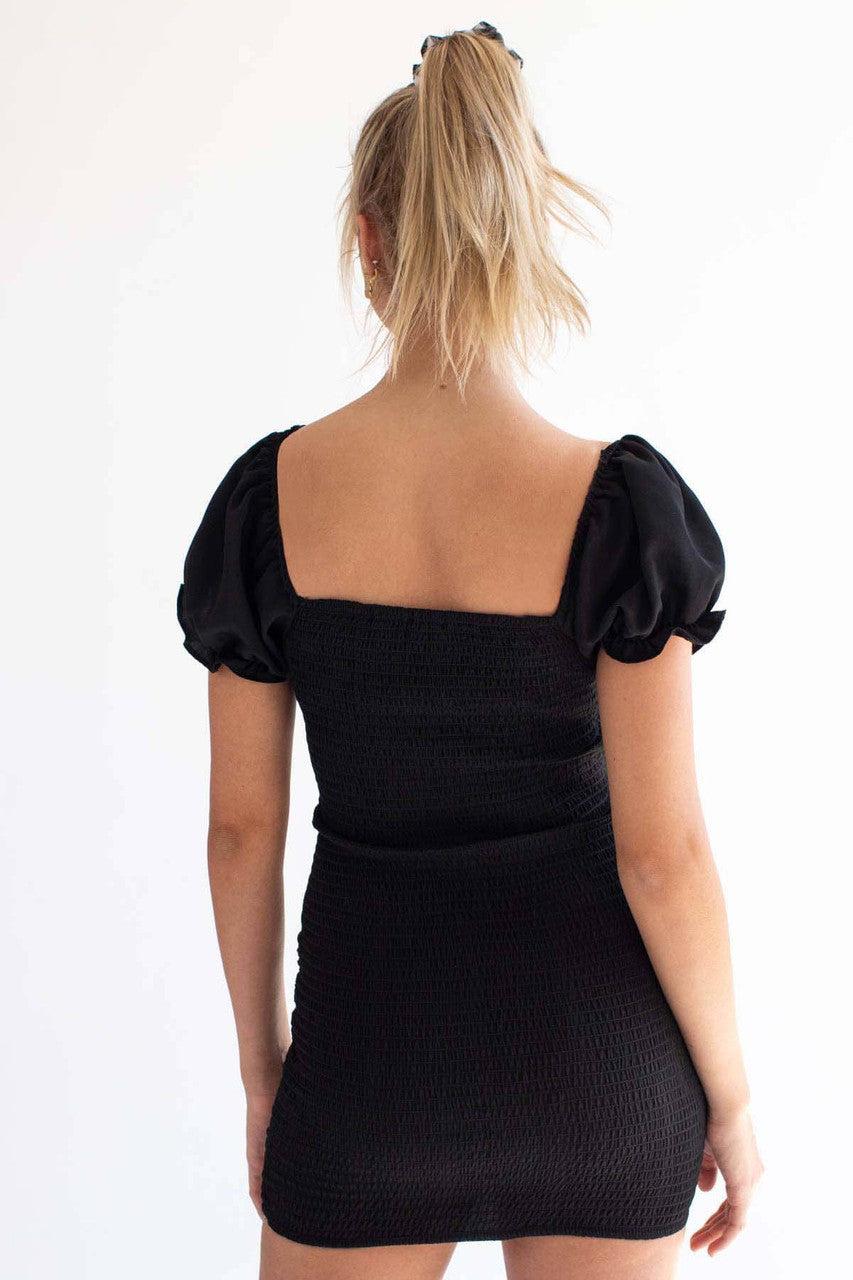 Black Ruched Body Mini Dress Product Image