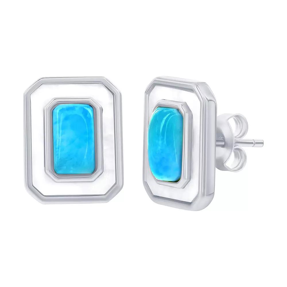 Nautica Rocks Sterling Silver Larimar and Mother-of-Pearl Rectangle Stud Earrings, Women's Product Image