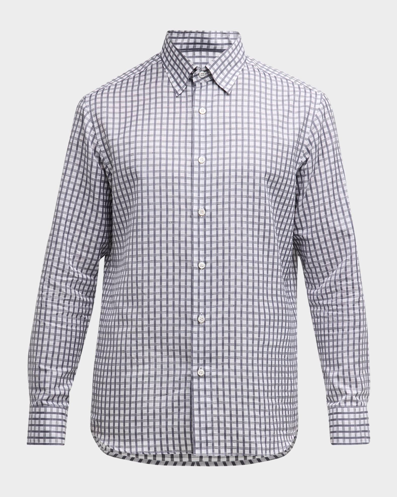 Men's Cotton-Linen Check Sport Shirt Product Image