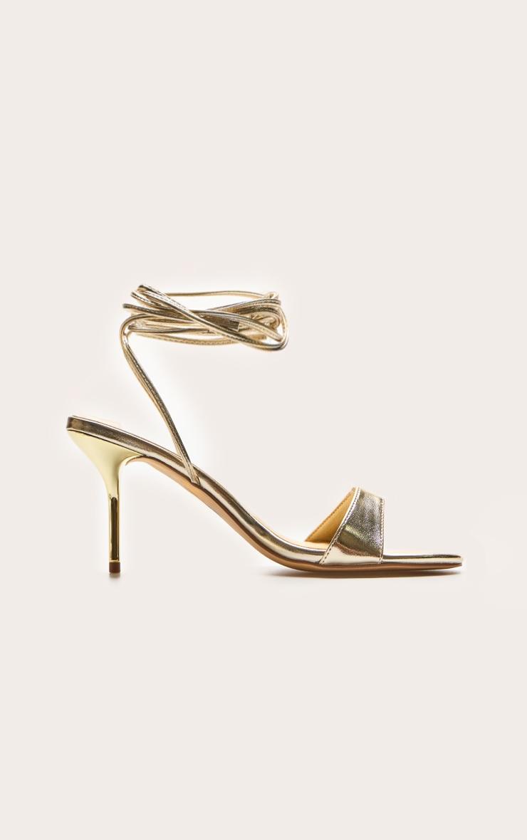 Gold Pu Round Toe Lace Up High Stiletto Heeled Sandals Product Image