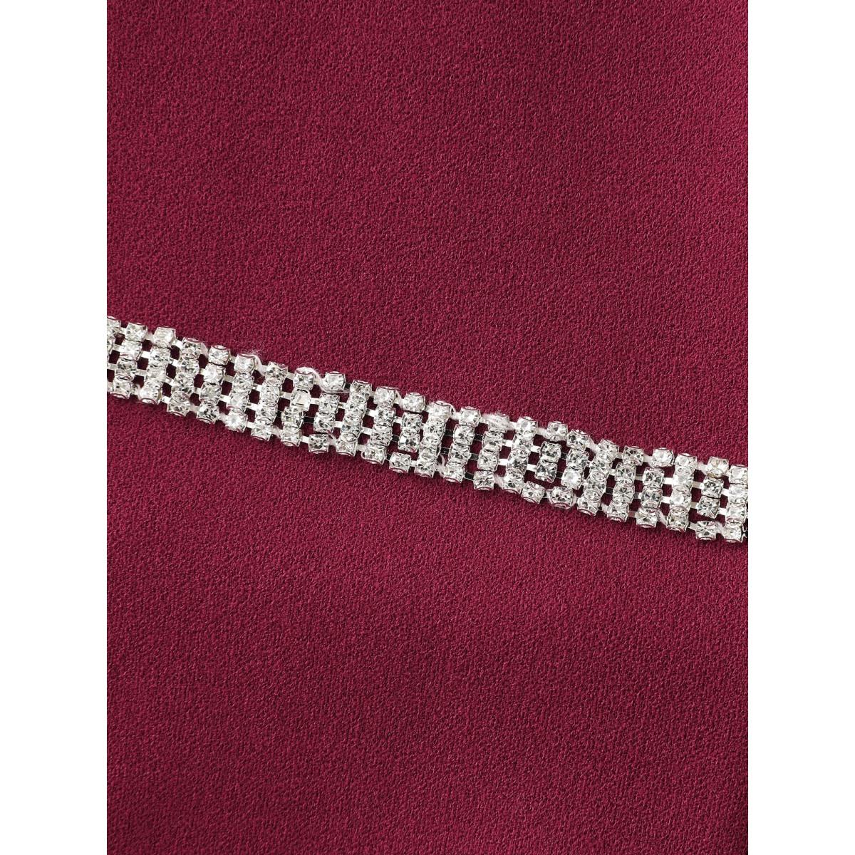 Plus Size Elegant Cross-Front Neckline Sequin Midi Dress Burgundy Women Formal Asymmetrical Neck Sleeveless Curvy BloomChic 10/M Product Image