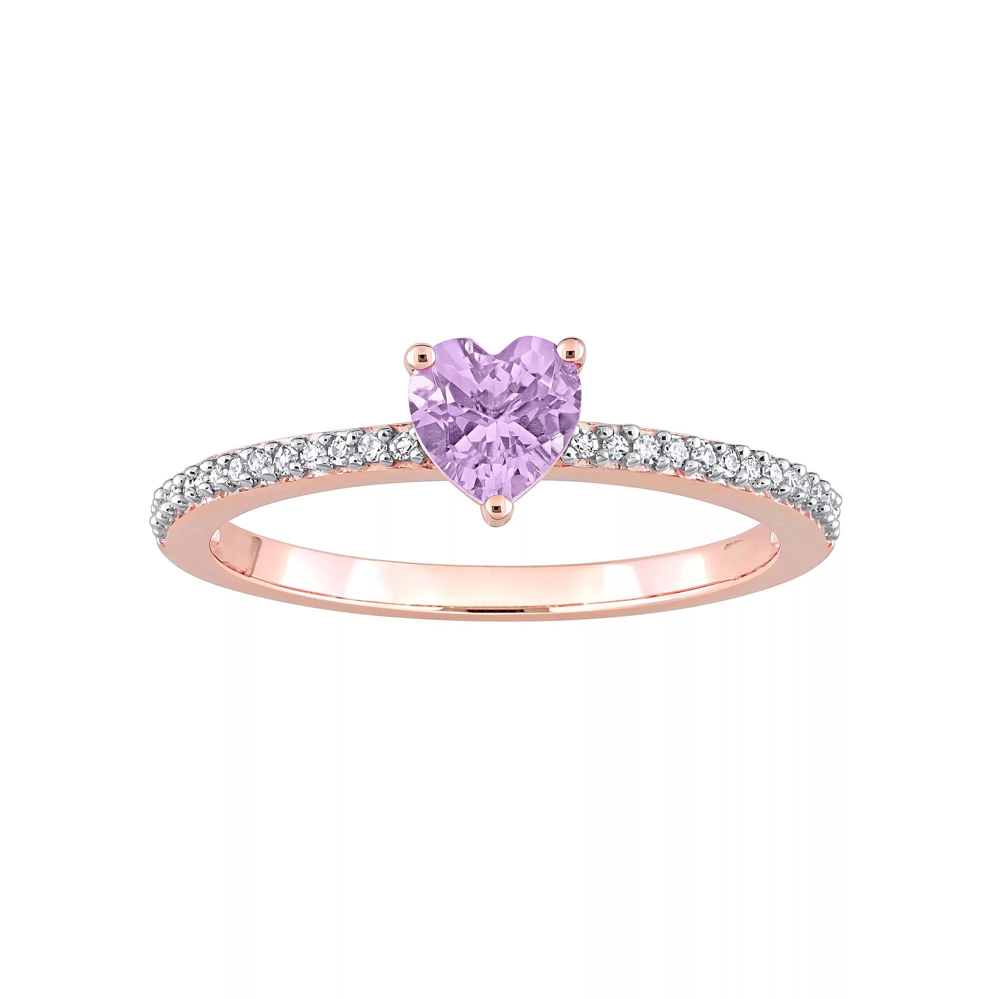 Stella Grace 10k Rose Gold Rose de France Amethyst & Diamond Accent Heart Promise Ring, Women's,  Product Image