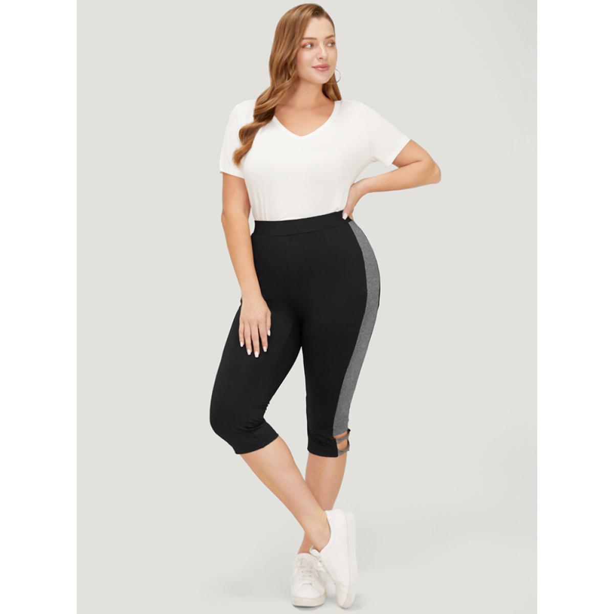 Plus Size Two Tone Cut Out Skinny Leggings Women Black Casual High stretch Skinny High Rise Dailywear Leggings BloomChic 12/L Product Image