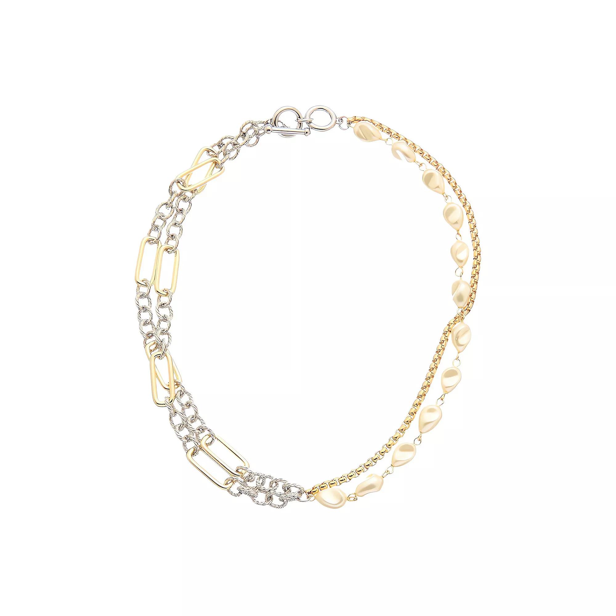 Juvell Two-Tone 18k Gold Plated Freshwater Cultured Pearl Mixed Chain Double-Strand Necklace, Women's, Size: 17", Two Tone Product Image