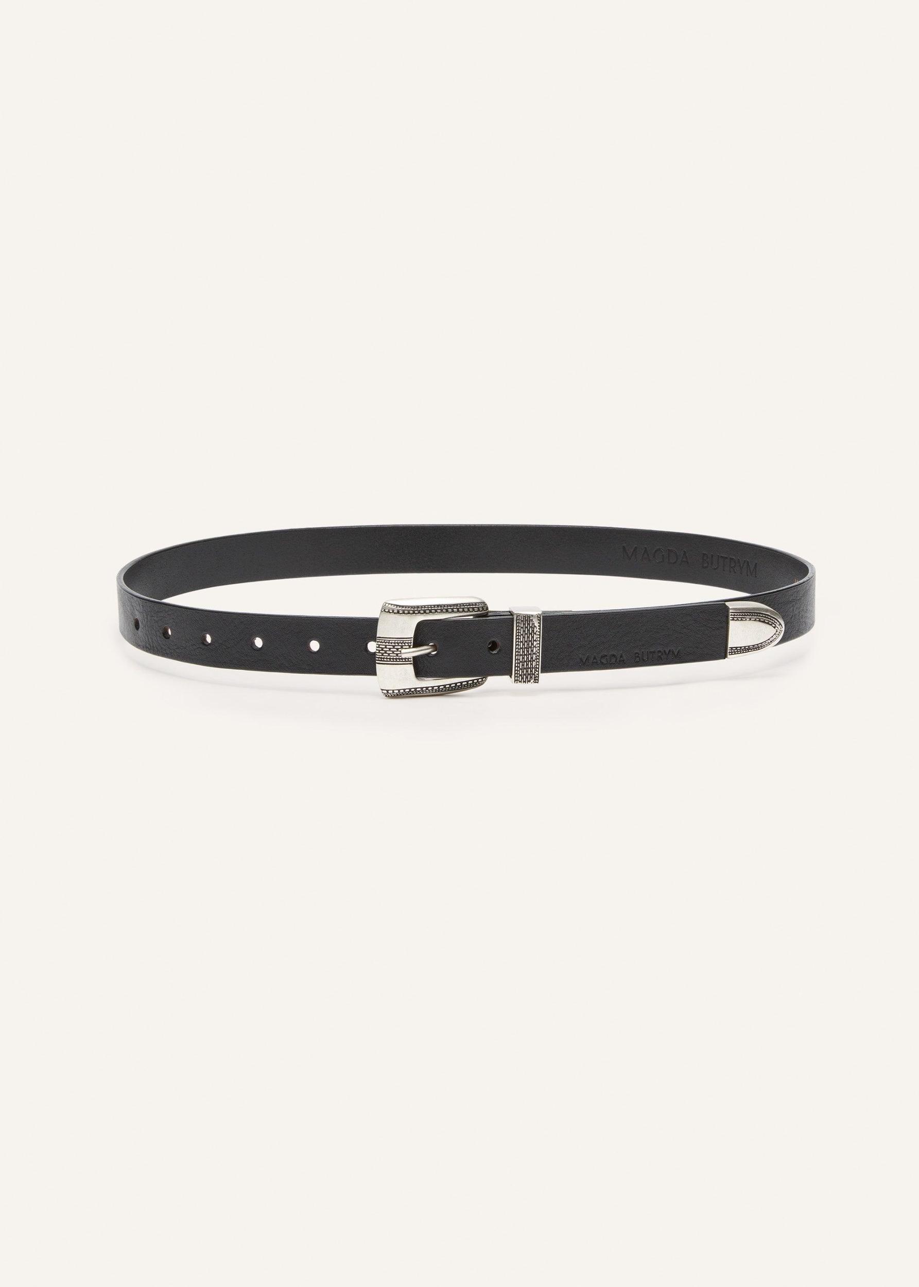 Embossed leather belt with textured buckle Product Image
