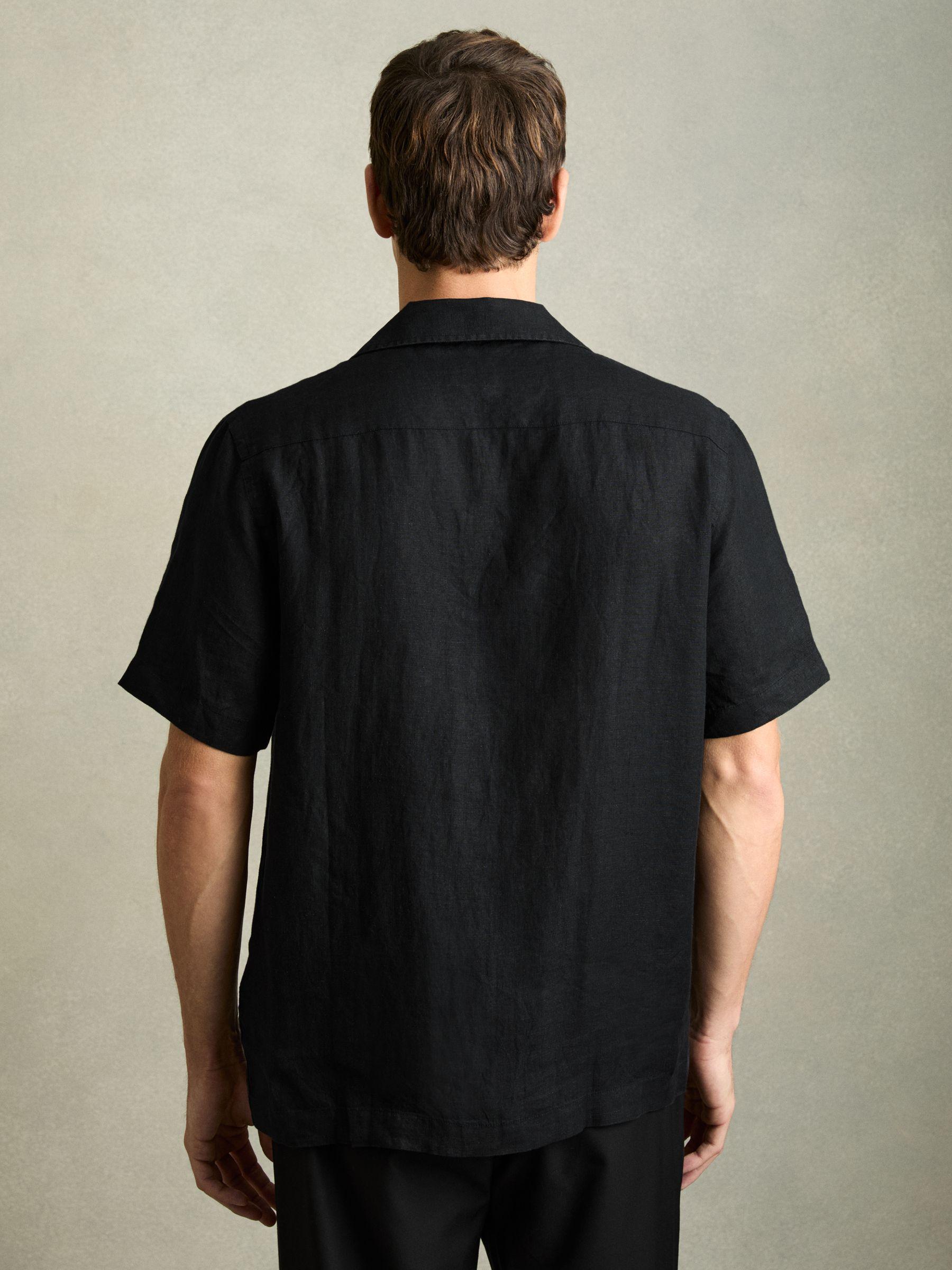 Relaxed Linen Cuban Collar Shirt in Black Product Image