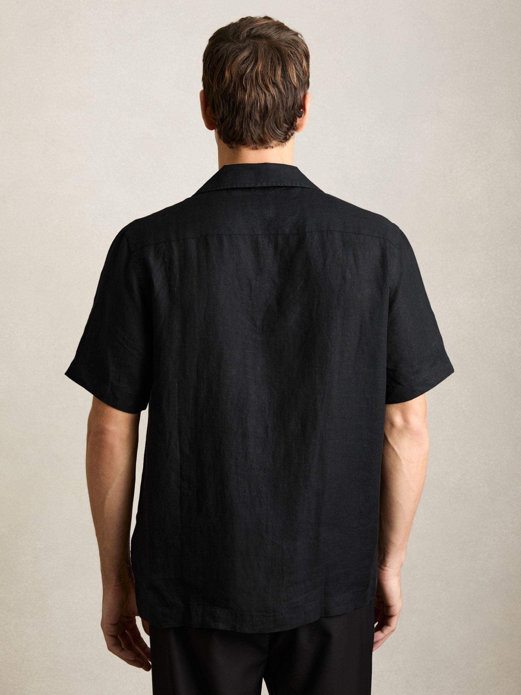 Linen Cuban-Collar Shirt in Black Product Image