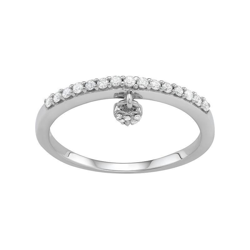 Jewelexcess Sterling Silver 1/5 Carat T.W. Diamond Heart Charm Ring, Women's,  Product Image