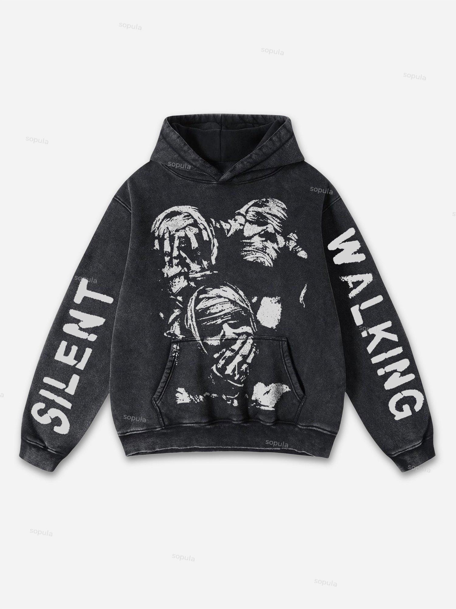 Vintage Angels Descend Graphic Acid Washed Oversized Hoodie Product Image