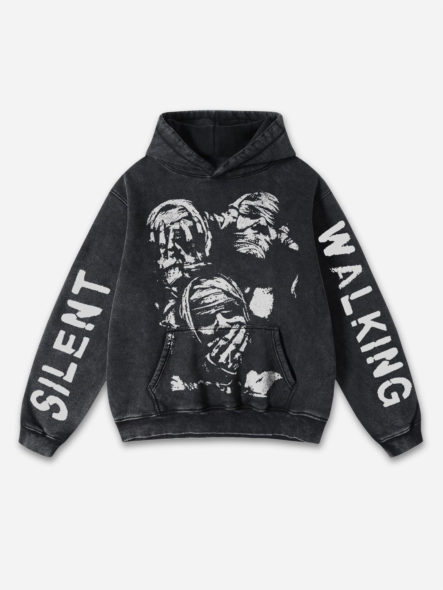 Vintage Angels Descend Graphic Acid Washed Oversized Hoodie Product Image