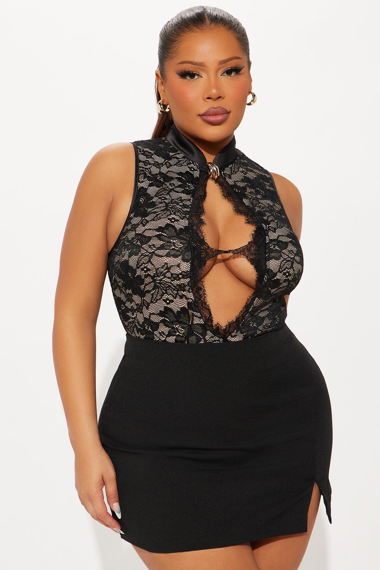 Midnight Link Lace Cut Out Bodysuit - Black Female Product Image