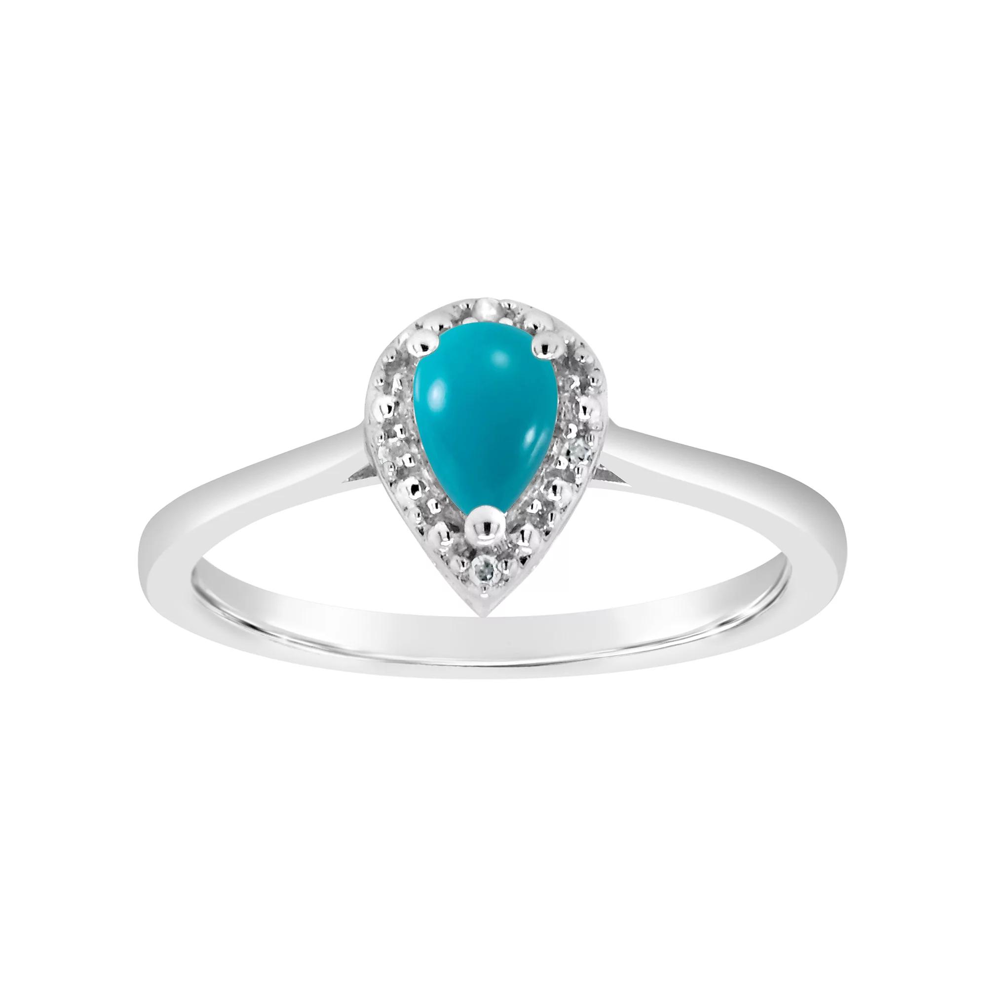 Celebration Gems Sterling Silver 6 mm x 4 mm Pear Shaped Labradorite & Diamond Accent Halo Ring, Women's,  Product Image