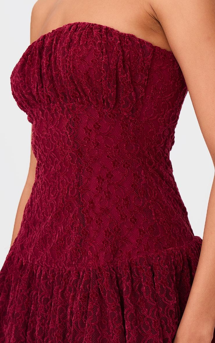 Cherry Red Lace Bandeau Ruched Mini Dress Product Image