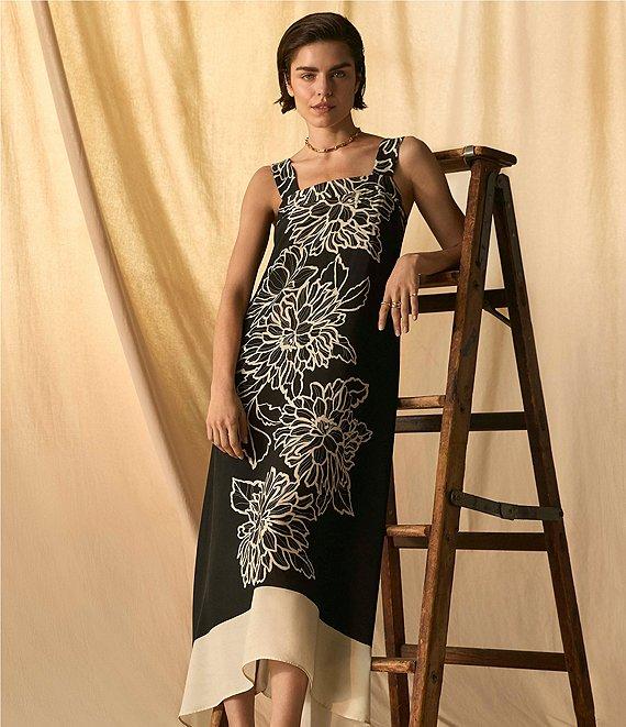 Vince Camuto Woven Square Neckline Sleeveless Printed Maxi Shift Dress Product Image