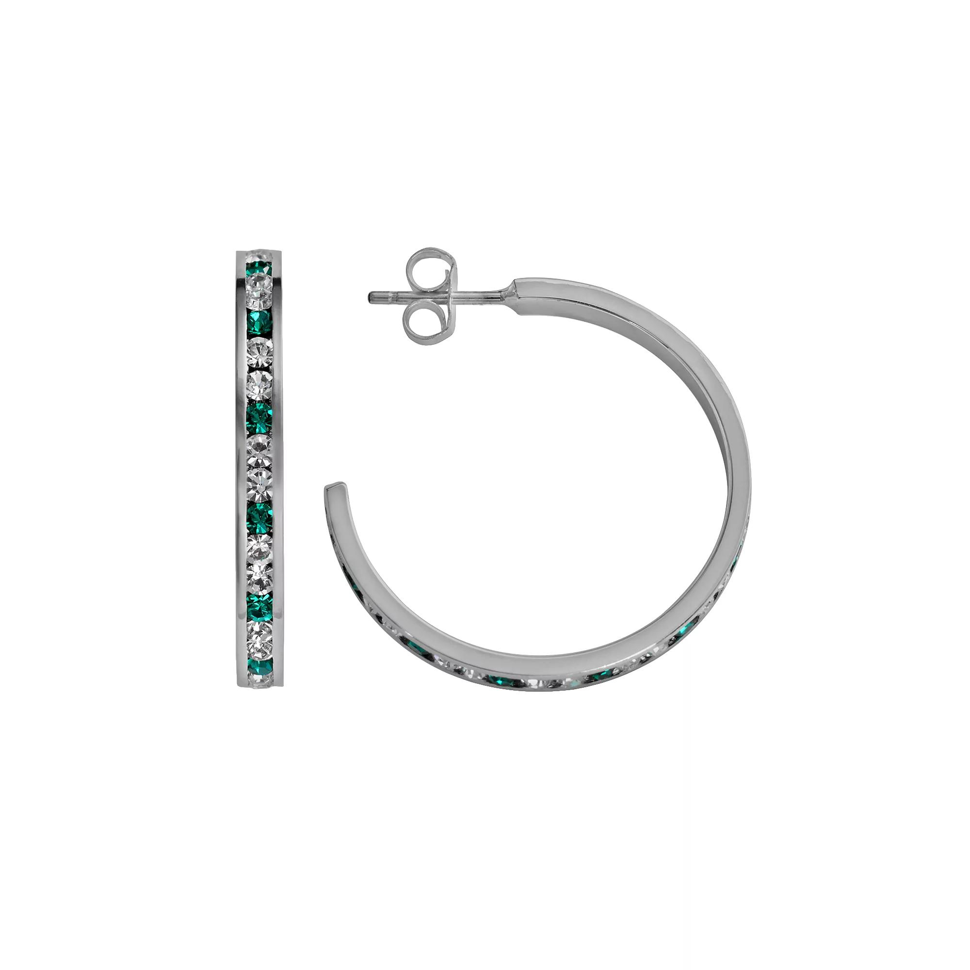Traditions Jewelry Company Sterling Silver Green & White Crystal Hoop Earrings, Women's, Multicolor Product Image