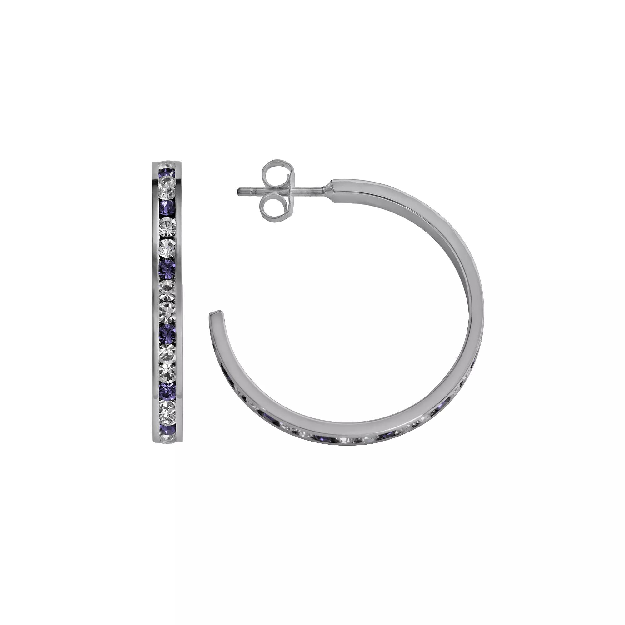 Traditions Jewelry Company Sterling Silver Green & White Crystal Hoop Earrings, Women's, Multicolor Product Image