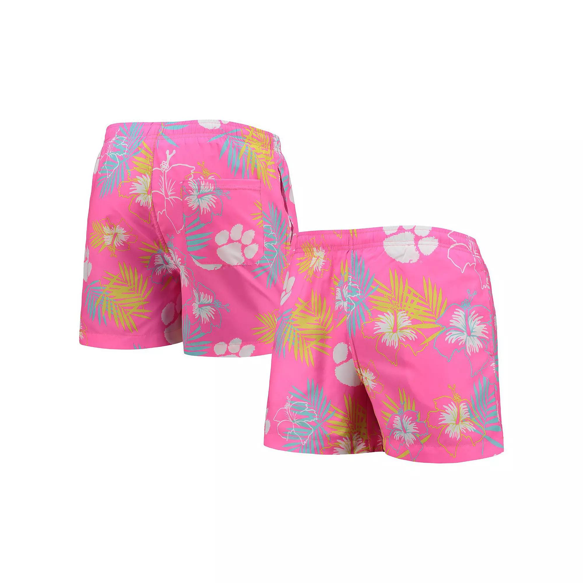 Men's FOCO Pink Clemson Tigers Neon Floral Swim Trunks, Size: Large Product Image
