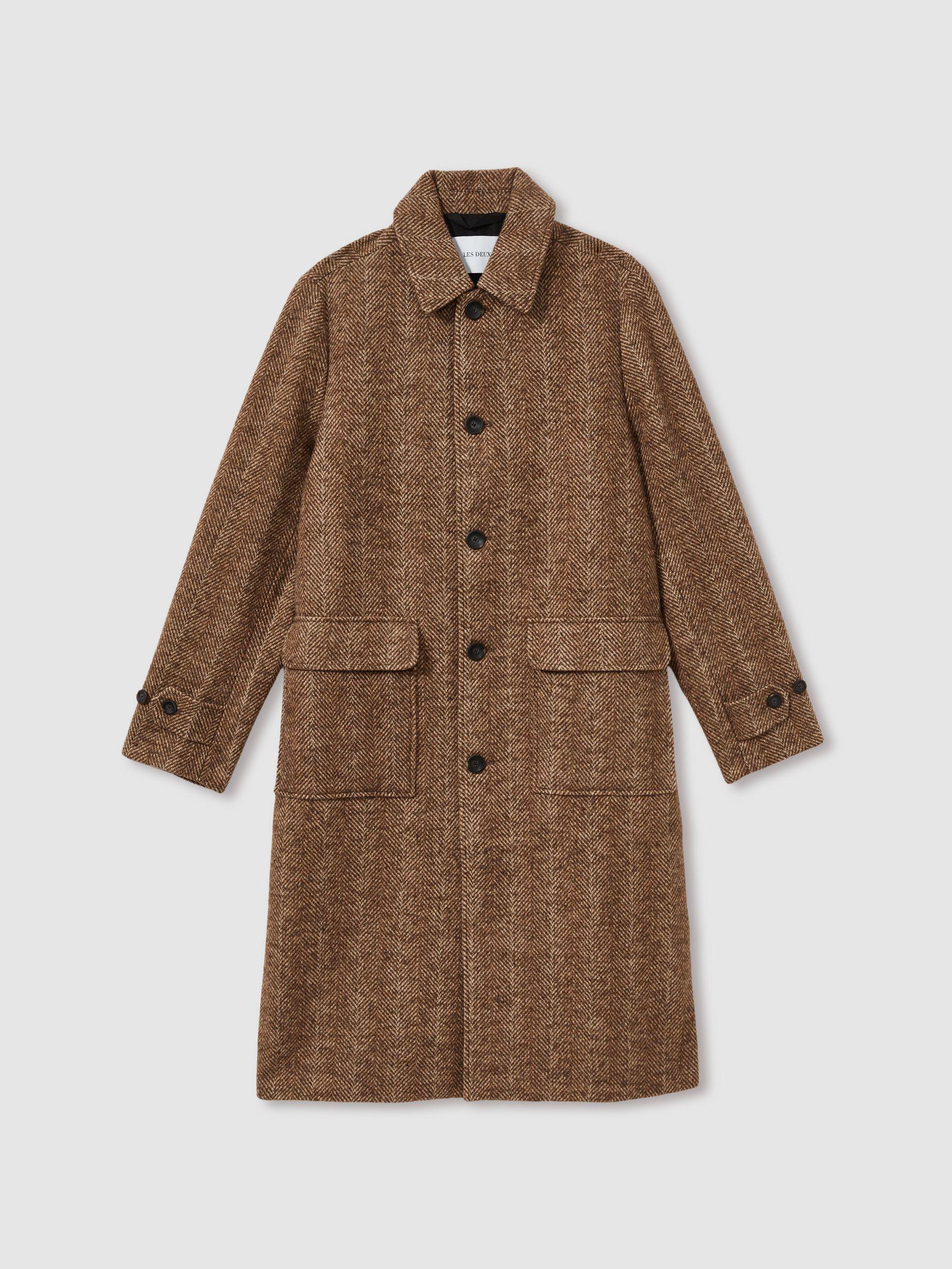 Les Deux Wool-Blend Long Herringbone Coat in Brown/Stone Product Image