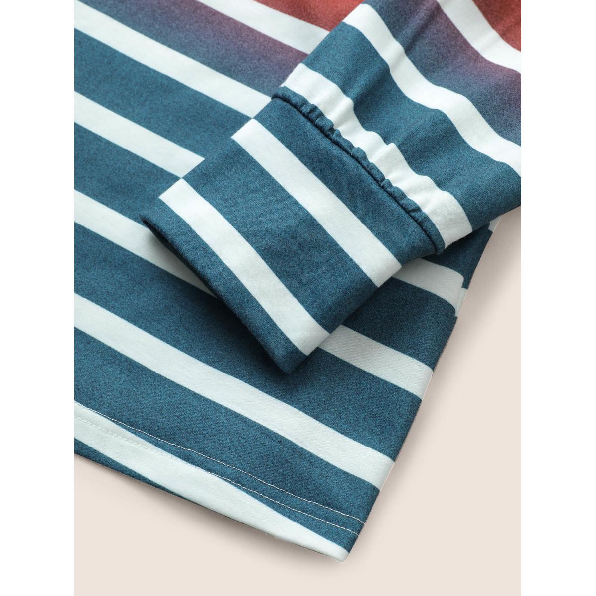 Plus Size Ombre Contrast Striped Patched Pocket Sweatshirt Women Multicolor Casual Non Round Neck Everyday Sweatshirts BloomChic 10/M Product Image