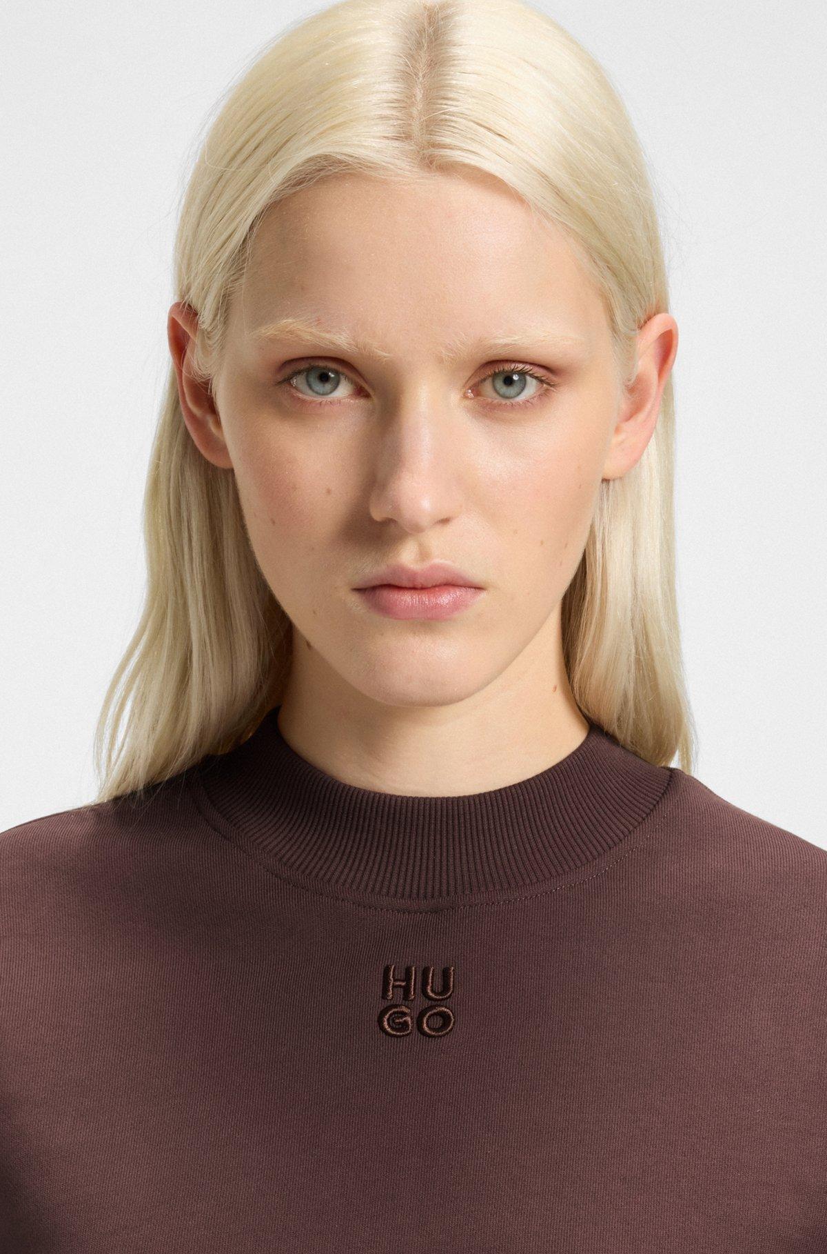 HUGO - Relaxed-fit cotton-terry sweatshirt with stacked-logo embroidery - Dark Brown Product Image