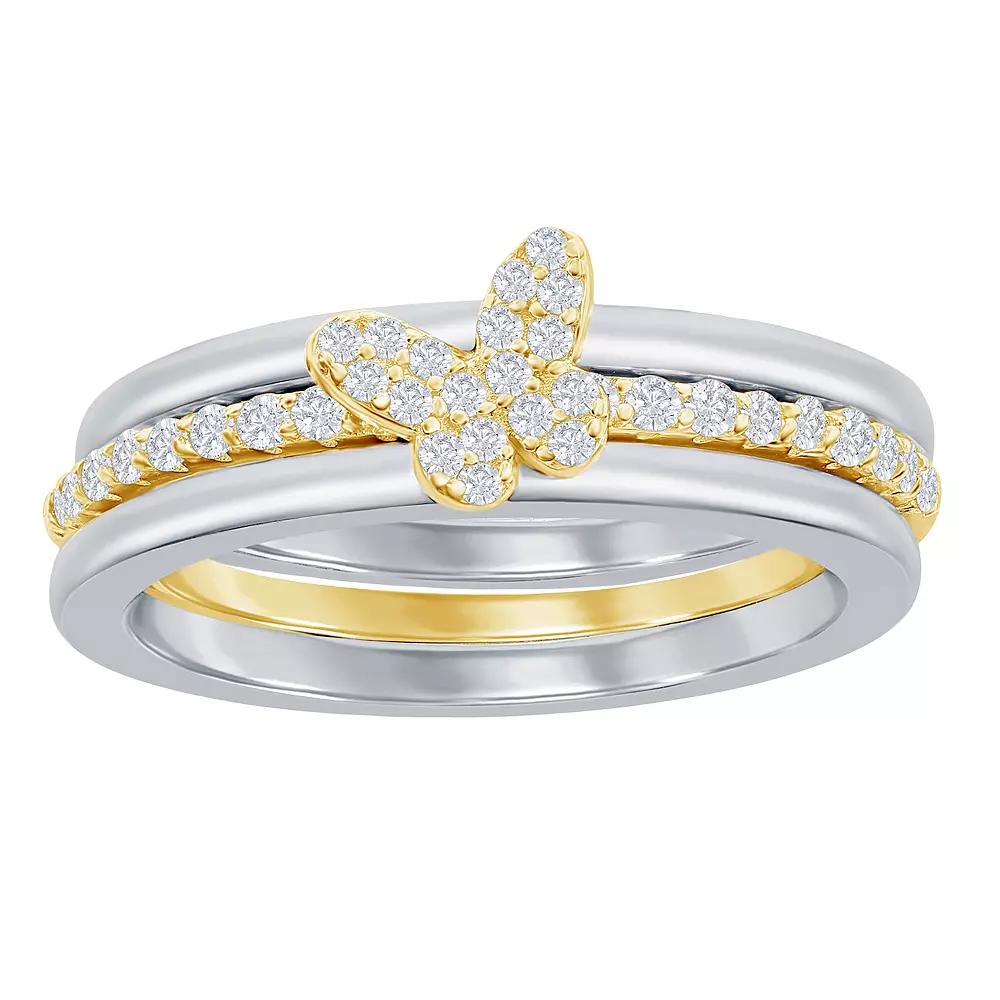 Two Tone 3 Piece Cubic Zirconia Butterfly Ring, Women's, Size: 8 Product Image