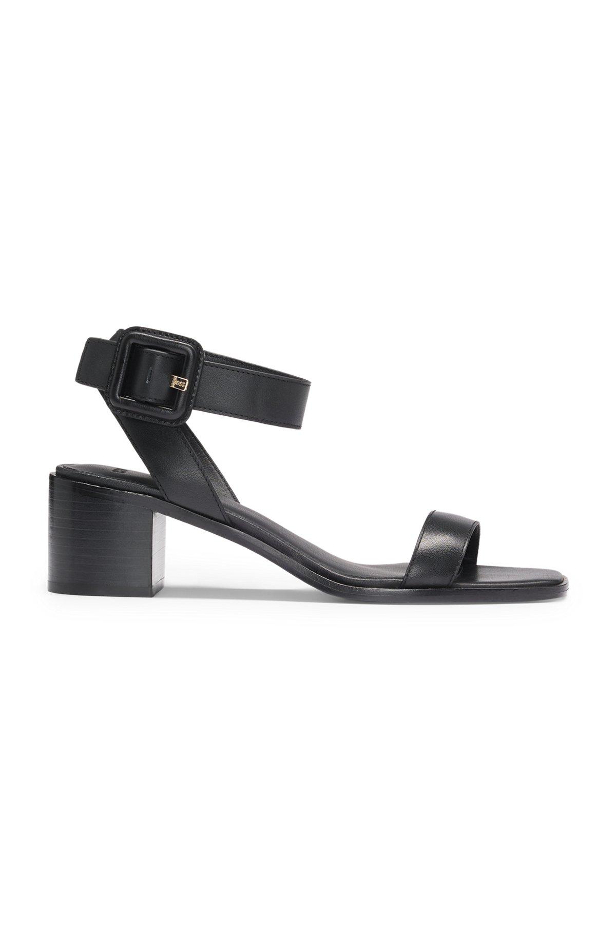 Leather sandals with block heel Product Image