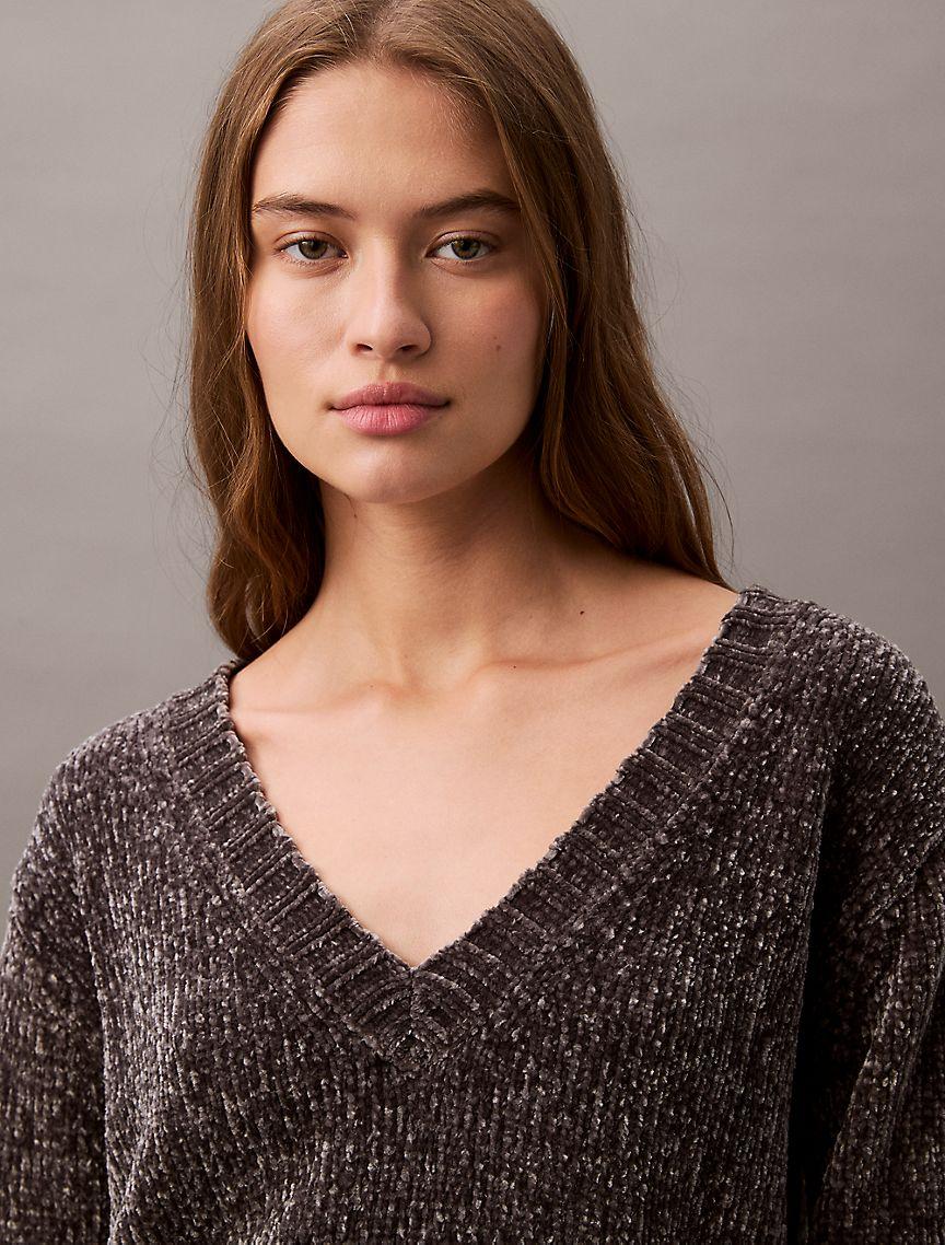 Chenille Relaxed V-Neck Sweater Product Image