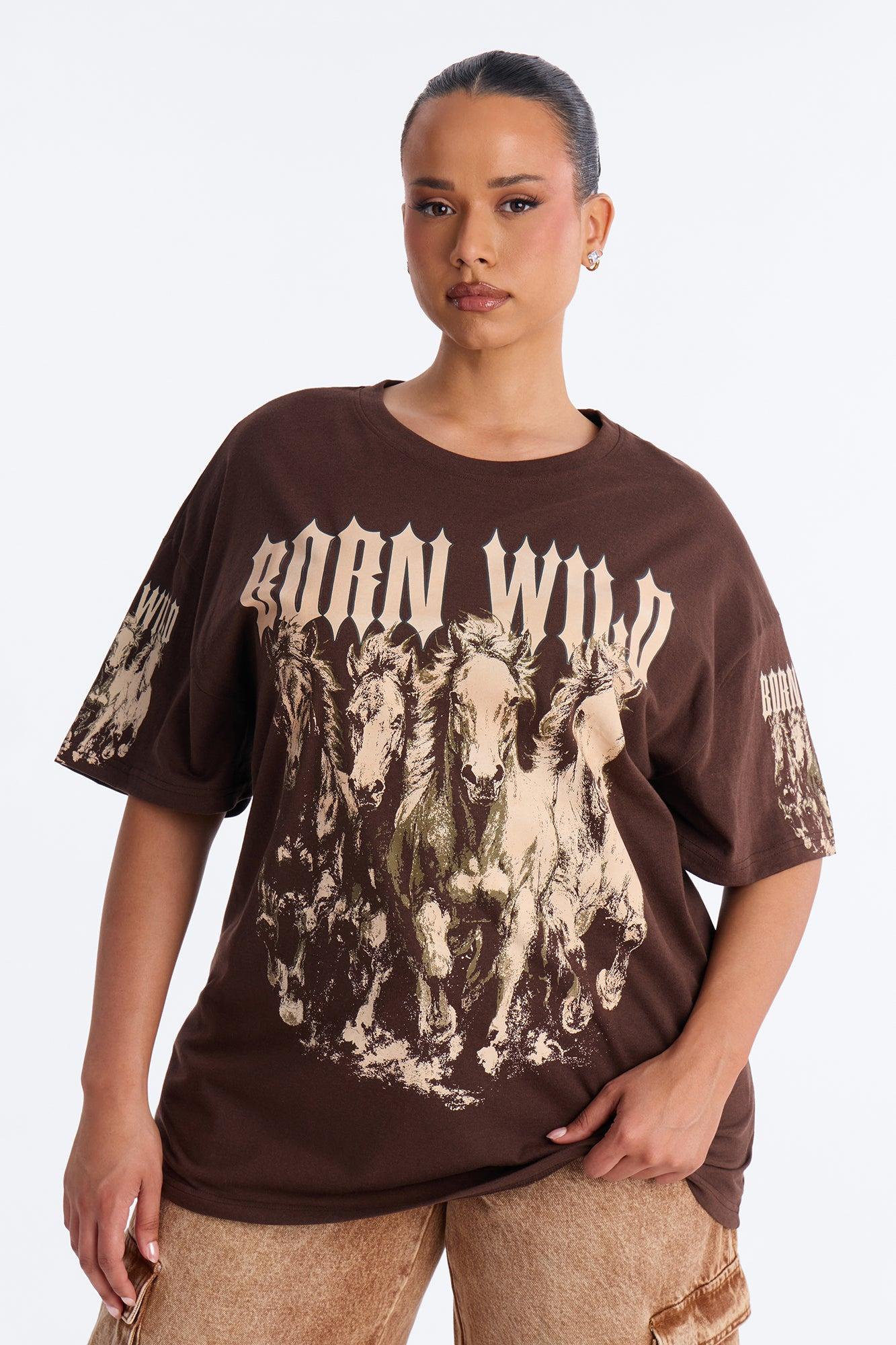 Born Wild Western Tee - Chocolate Female Product Image