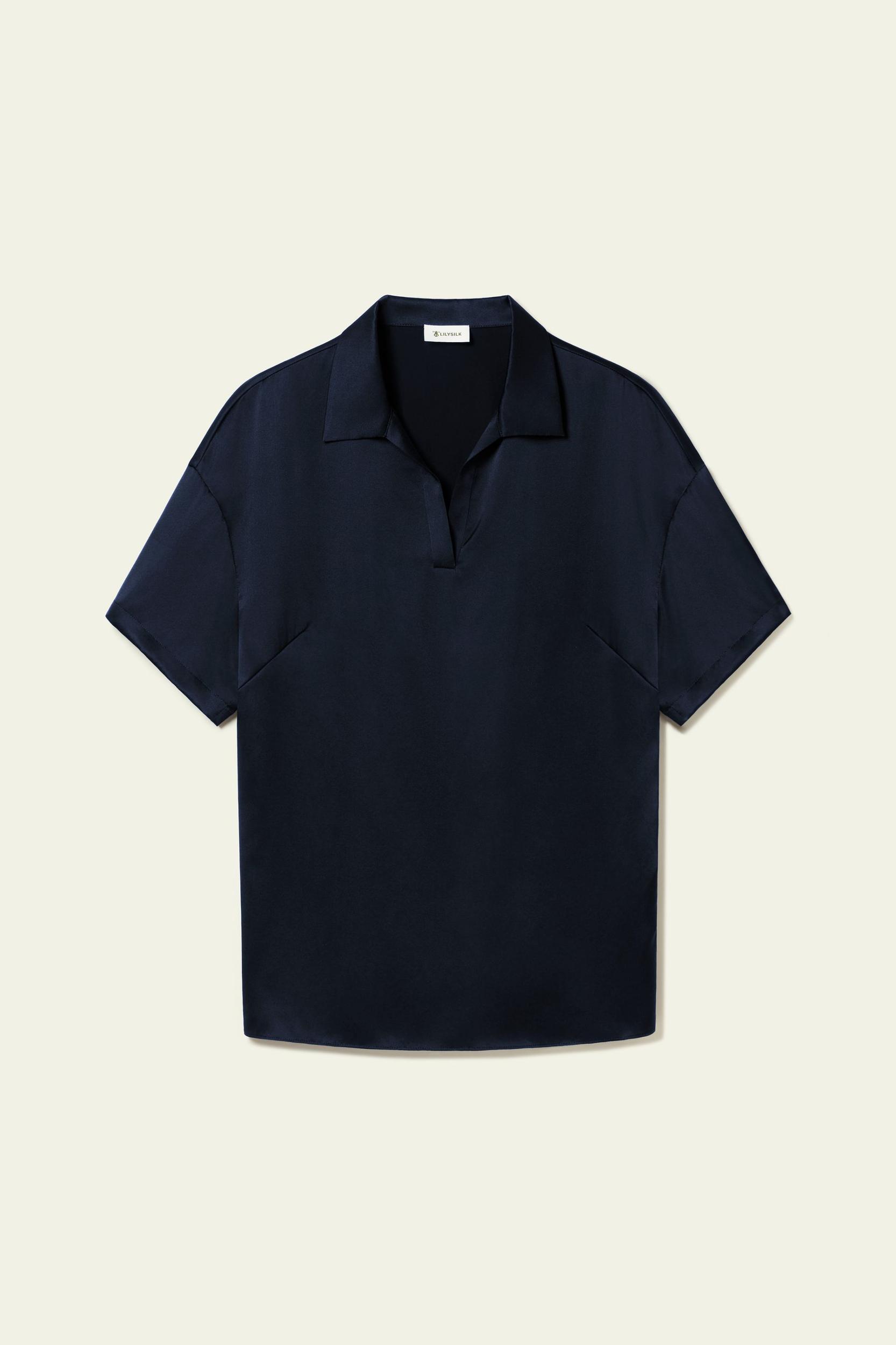 Washable Silk Charmeuse Polo Top Product Image